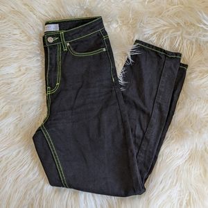 EUC! Topshop Mom Jeans w/ Neon Yellow Stitching